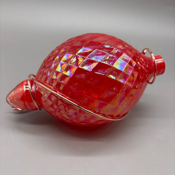 Art Glass Optic Iridescent Red Finial Sculpture Decorative Wire Wrap Large 8" - Picture 3 of 7